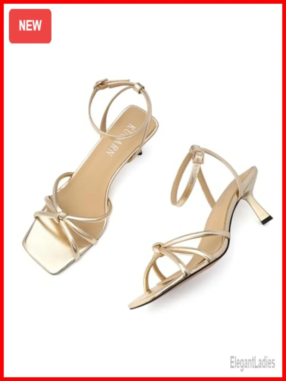 KUOARN Kitten Heels Strappy Sandals Adjustable Ankle Strap Faux Leather